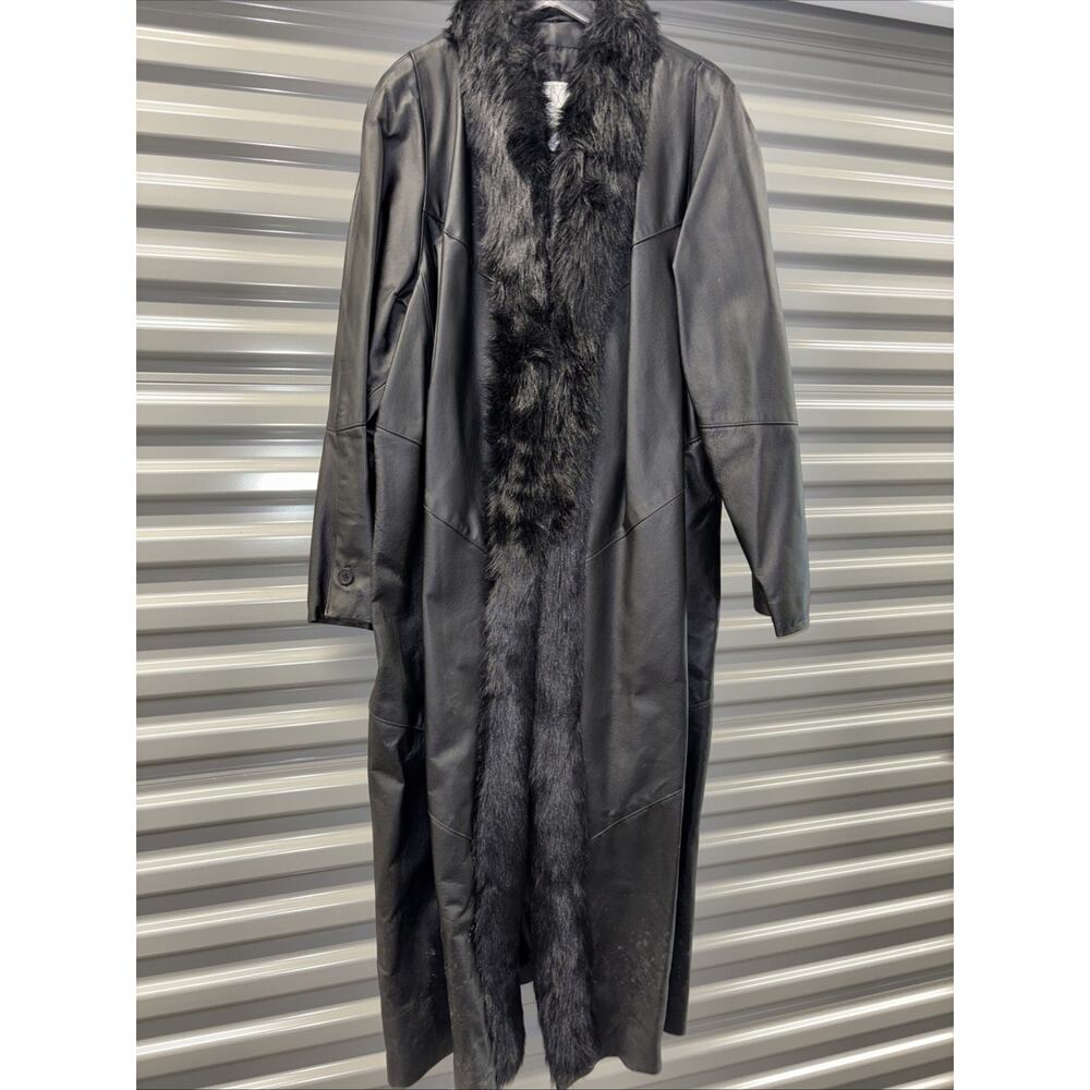 Vintage NWOT CBO New York Leather Trench-coat Faux Fur Collar Size 2X Beautiful